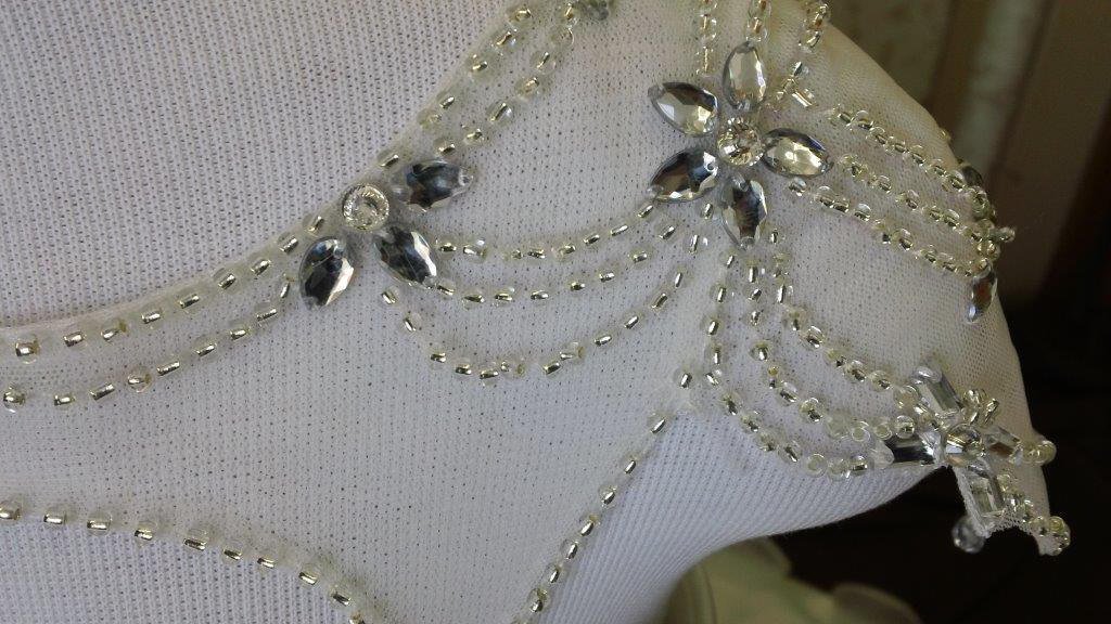 illusion neck and cap sleeve dazzled with silver jewels